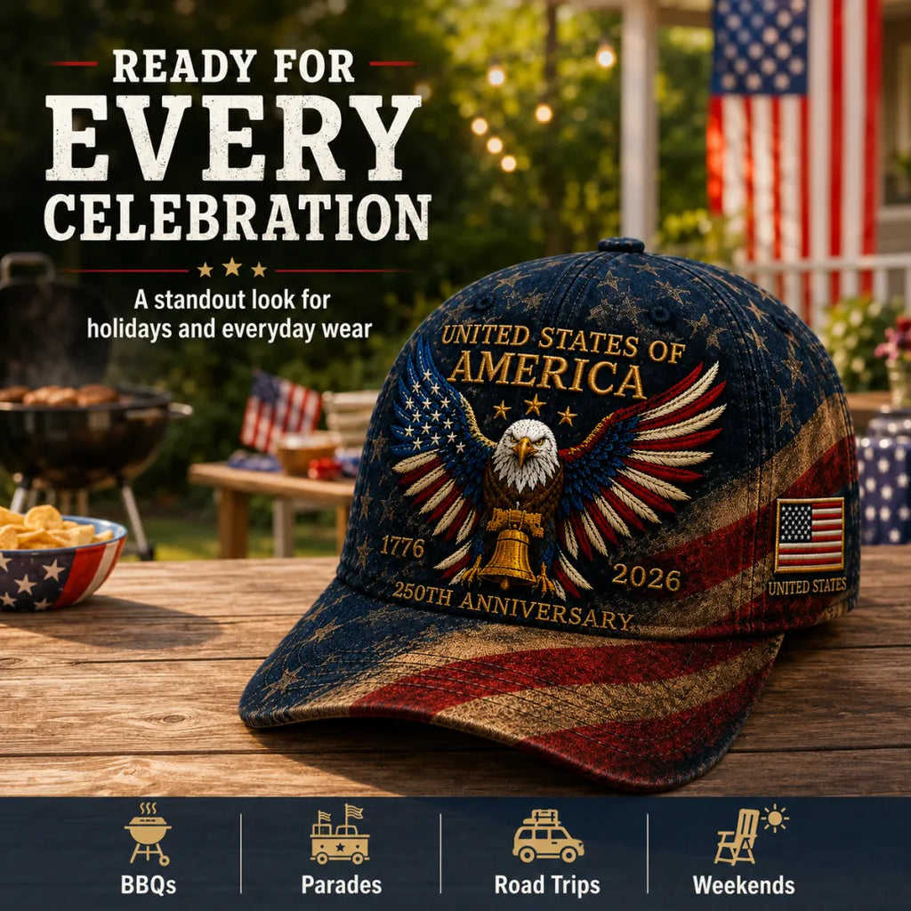 🎉Patriotic 4th of July ❤️ 🇺🇸 Premium Crafted USA 250th Anniversary Patriotic Eagle Cap
