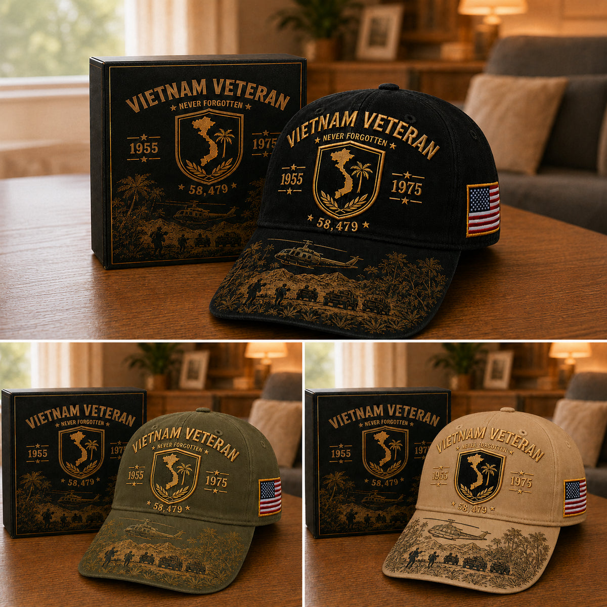 Vietnam Veteran Never Forgotten 1955–1975 Commemorative Cap