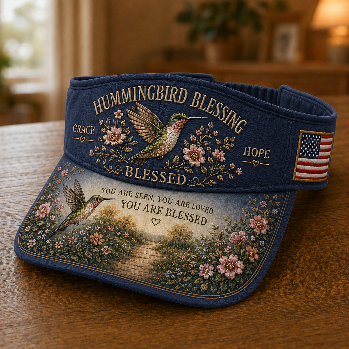 🐦 Hummingbird Blessing Faith Garden Sun Visor