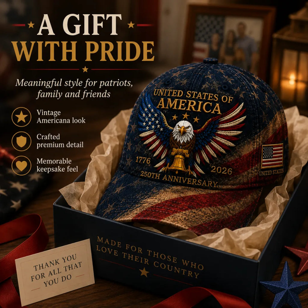 🎉Patriotic 4th of July ❤️ 🇺🇸 Premium Crafted USA 250th Anniversary Patriotic Eagle Cap