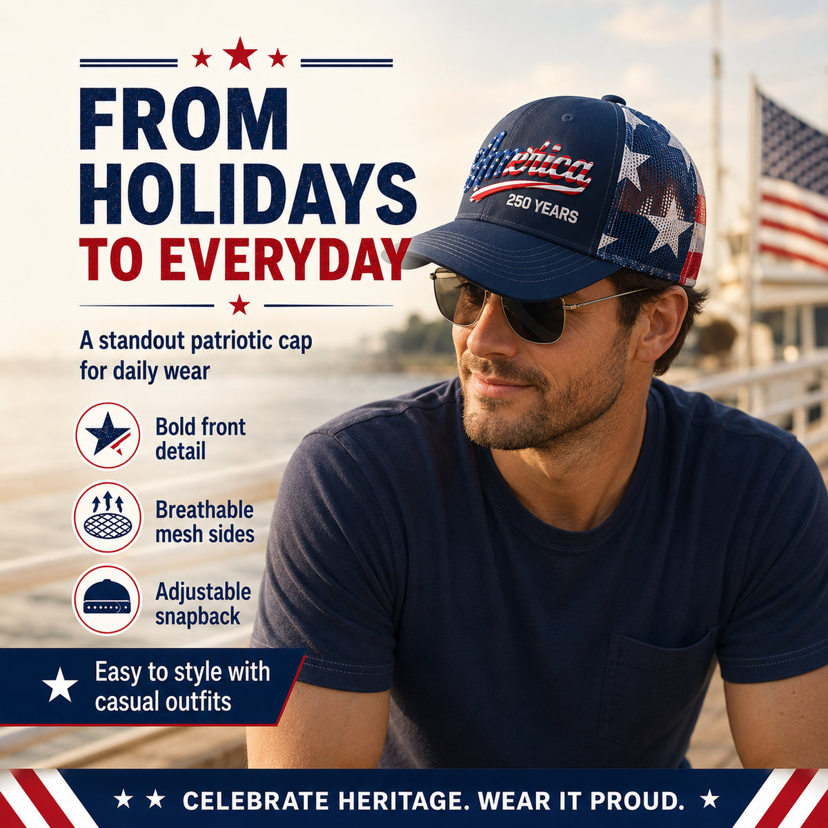 🔥 Father’s Day Sale - ❤️ 🇺🇸 America 250 Years Patriotic Embroidered Mesh Trucker Cap